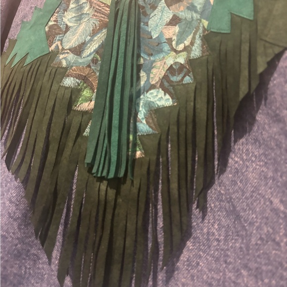 Vintage Denim Jacket with suede fringe patches and silver accent - Picture 8 of 9